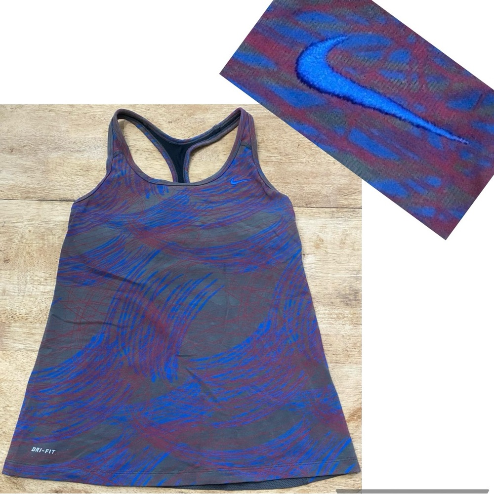 Nike Dri Fit Women’s M Multi Color Scribble Racerback Tank With Sports Bra